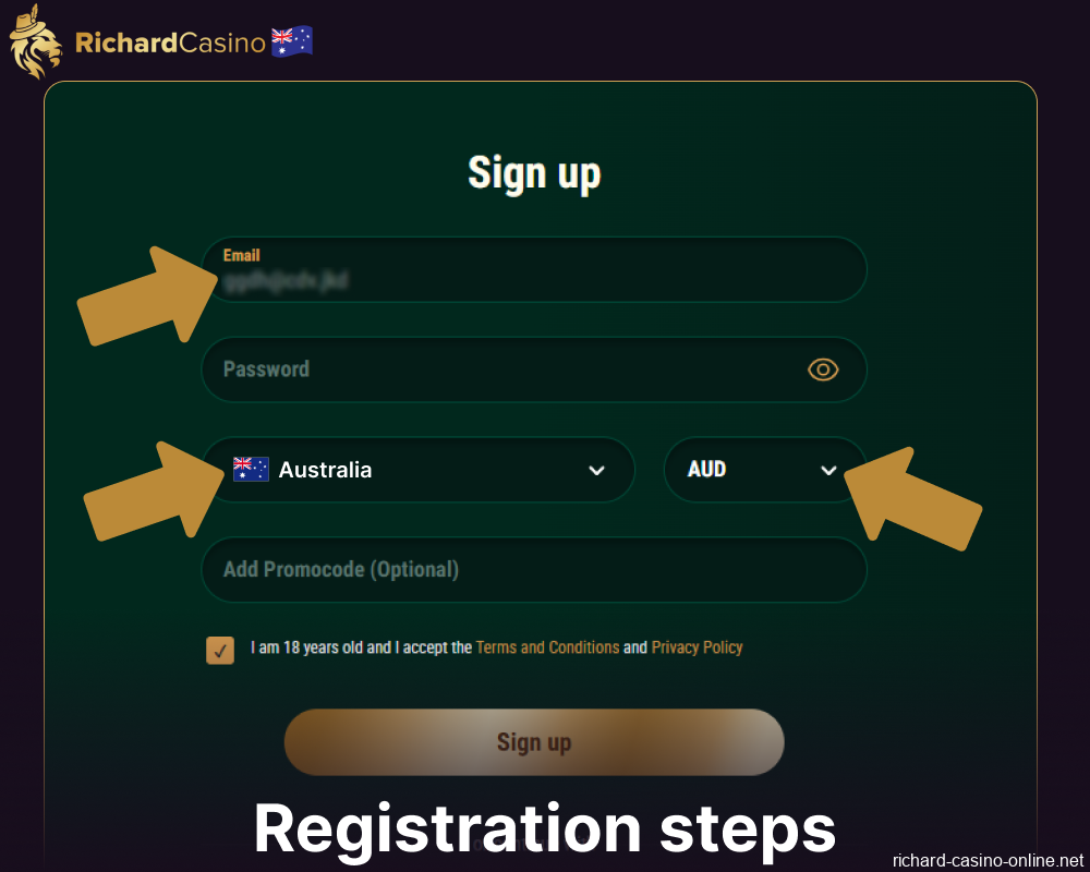 Guide on registration on Richard Casino for players from Australia