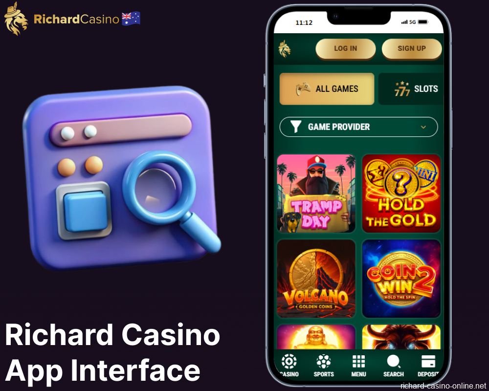 Information on the interface of the Richard Casino mobile app