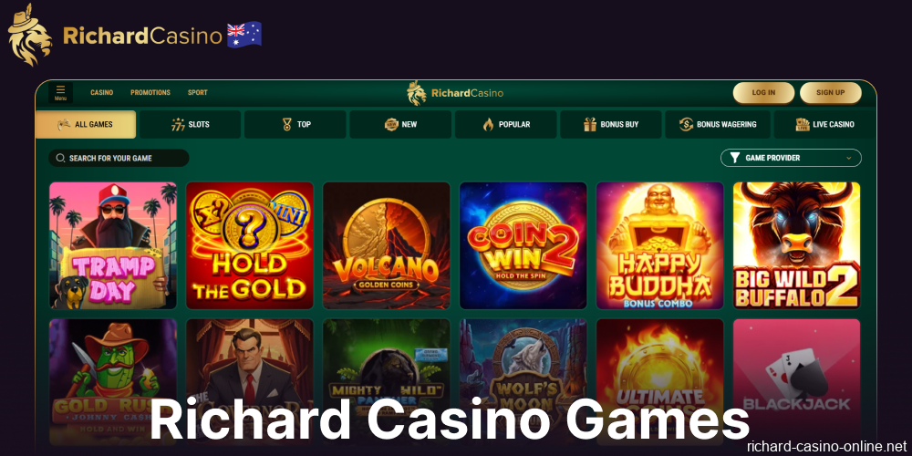 Casino games available on Richard Casino for players from Australia